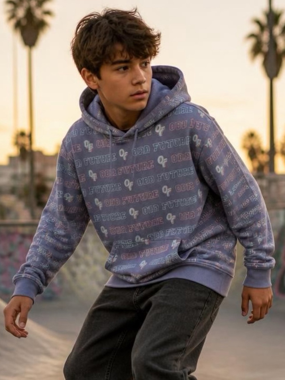 Odd Future Men’s Gray-Purple Logo Pullover Hoodie Sz L